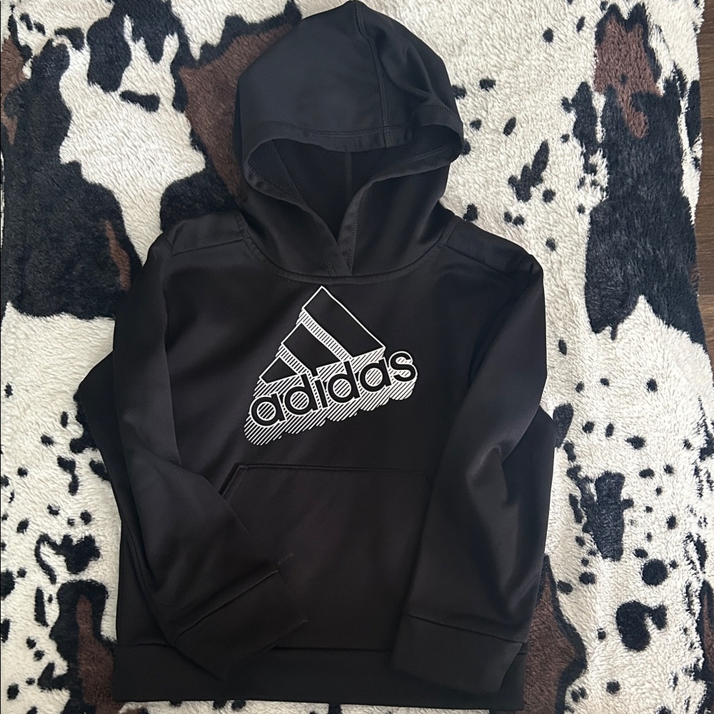 adidas Black Kids Pullover Hoodie with White Logo